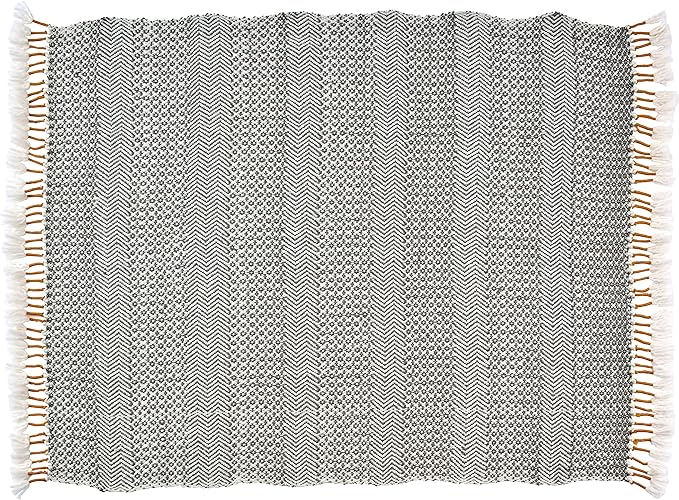 Rivet Modern Hand-Woven Stripe Fringe Throw Blanket