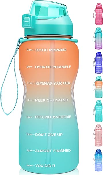 Motivational Water Bottle with Time Marker & Straw