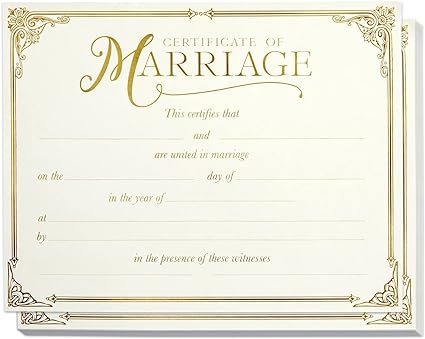 Marriage Certificates with Gold Foil Edges for Wedding Ceremony